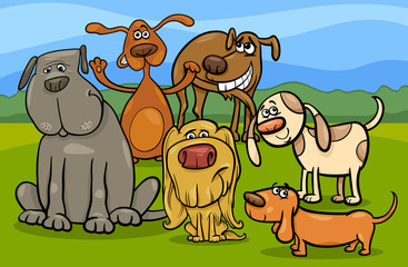 funny dogs group cartoon illustration