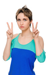 Fototapeta premium girl showing victory sign