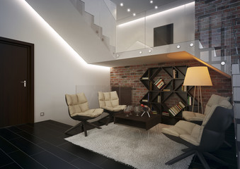 Modern apartment with living room.