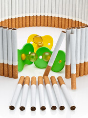 Children dummies behind not completed fence from cigarettes