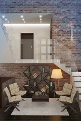Modern apartment with living room.