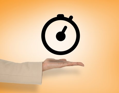 Composite image of female hand presenting clock - Powered by Adobe