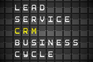 CRM buzzwords on black mechanical board