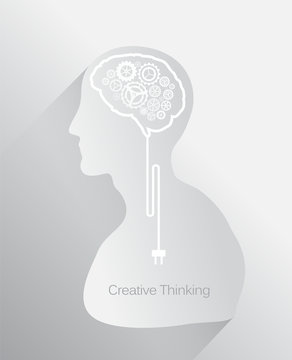 Creative thinking vector with head and gear brain