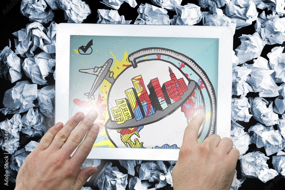 Aufkleber Composite image of hands pointing and presenting on tablet