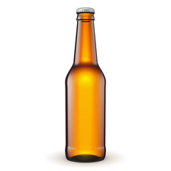 Glass Beer Brown Bottle On White Background Isolated