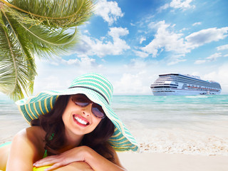 Happy woman on the beach.
