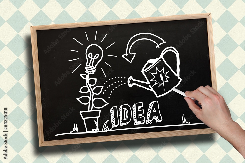 Poster composite image of hand drawing idea concept with chalk