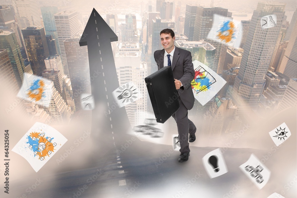 Poster composite image of smiling businessman in a hurry
