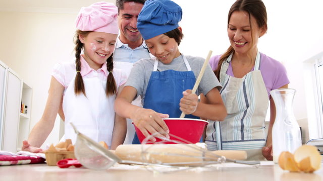 Cute family baking together