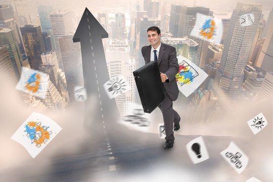 Composite image of smiling businessman in a hurry - Powered by Adobe
