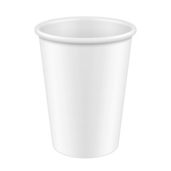 White Tall Disposable Paper Cup. Container For Coffee, Java