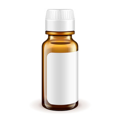 Medical Glass Brown Bottle With Label On White Background