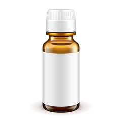 Medical Glass Brown Bottle With Label On White Background