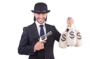 Businessman criminal with sacks of money