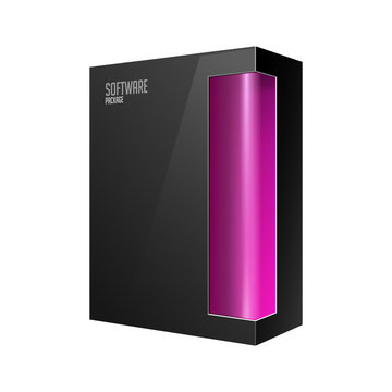 Black Modern Software Product Package Box With Violet Purple