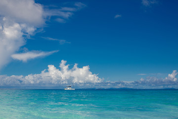 Beautiful sunny day with blue sky over the sea. Calm.