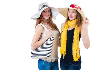 Women on holiday isolated on white