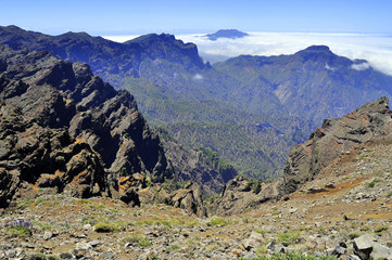 Fototapeta na wymiar Vista de la isla de la Palma desde un mirador . Canarias .
