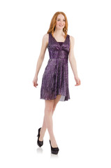 Woman in attractive dress isolated on white