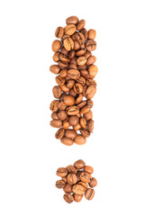 Exclamation mark from coffee beans