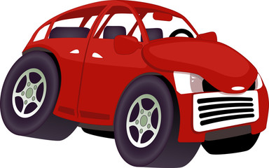 Fototapeta na wymiar Angry cute red cartoon car isolated on white