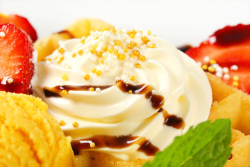 Waffle with whipped cream