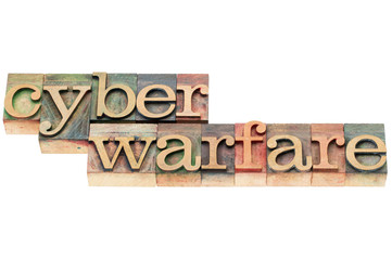 Fototapeta na wymiar cyber warfare in wood type