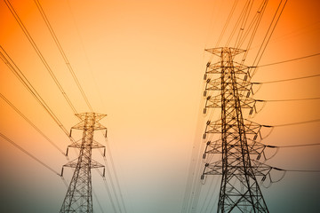 Fototapeta premium High voltage post and sky in twilight time