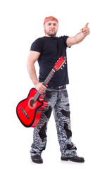 Guitar player isolated on white