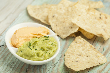 Home made nachos with guacamole
