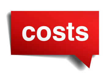 Costs red 3d realistic paper speech bubble isolated on white