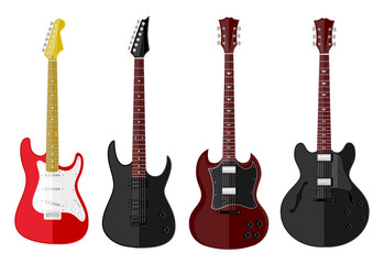 Naklejka premium Set of isolated guitars. Flat design
