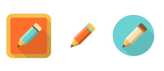 three retro pencil icons in flat style