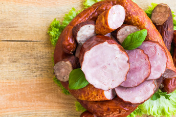 Smoked meat wooden table empty space text