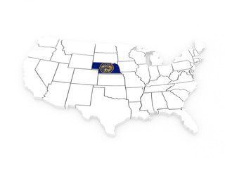 Three-dimensional map of Nebraska. USA.