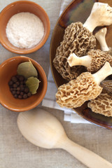 Fresh morel mushrooms on a plate