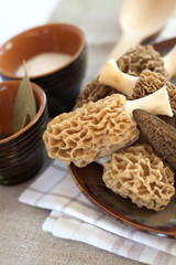 Fresh morel mushrooms on a plate