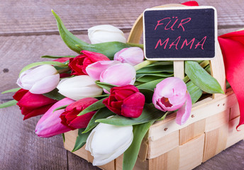 Korb mit Tulpen für Mama zum Muttertag