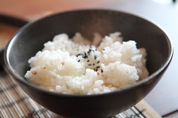 Rice with wood background
