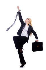 Businesswoman with chain isolated on the white