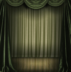 theatre scenary with green curtains