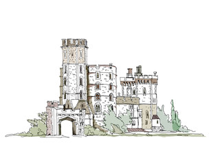 Naklejka premium Windsor castle, England, Queen s favourite castle Sketch collec