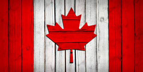 Canadian flag painted on wooden boards