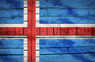 Icelandic flag painted on wooden boards