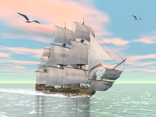 Naklejki  Stary statek handlowy - renderowanie 3D