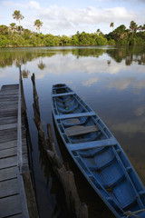 Obraz premium Calm Brazilian River Boat Dock Rural Brazil