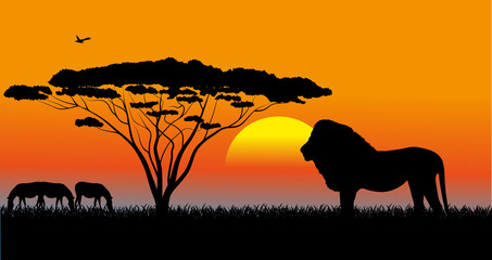 Naklejka na ściany i meble African savanna an evening landscape