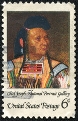 stamp shows portrait Chief Joseph