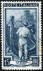 stamp printed in Italy shows Boat builder